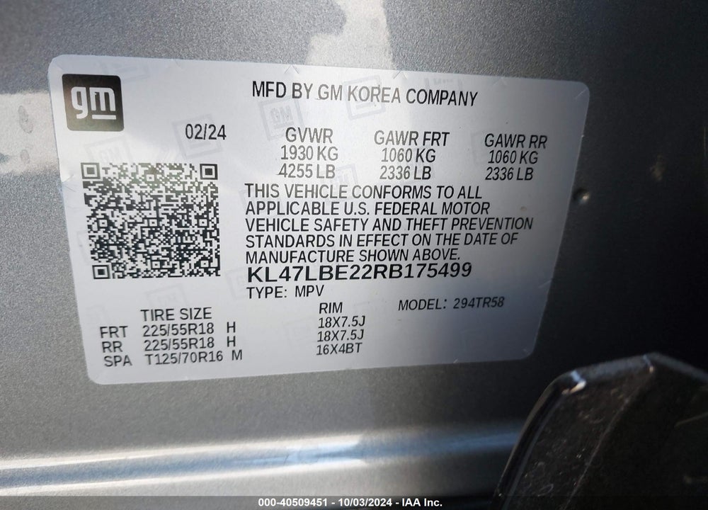 2024 BUICK ENVISTA SPORT TOURING FWD VIN: KL47LBE22RB175499