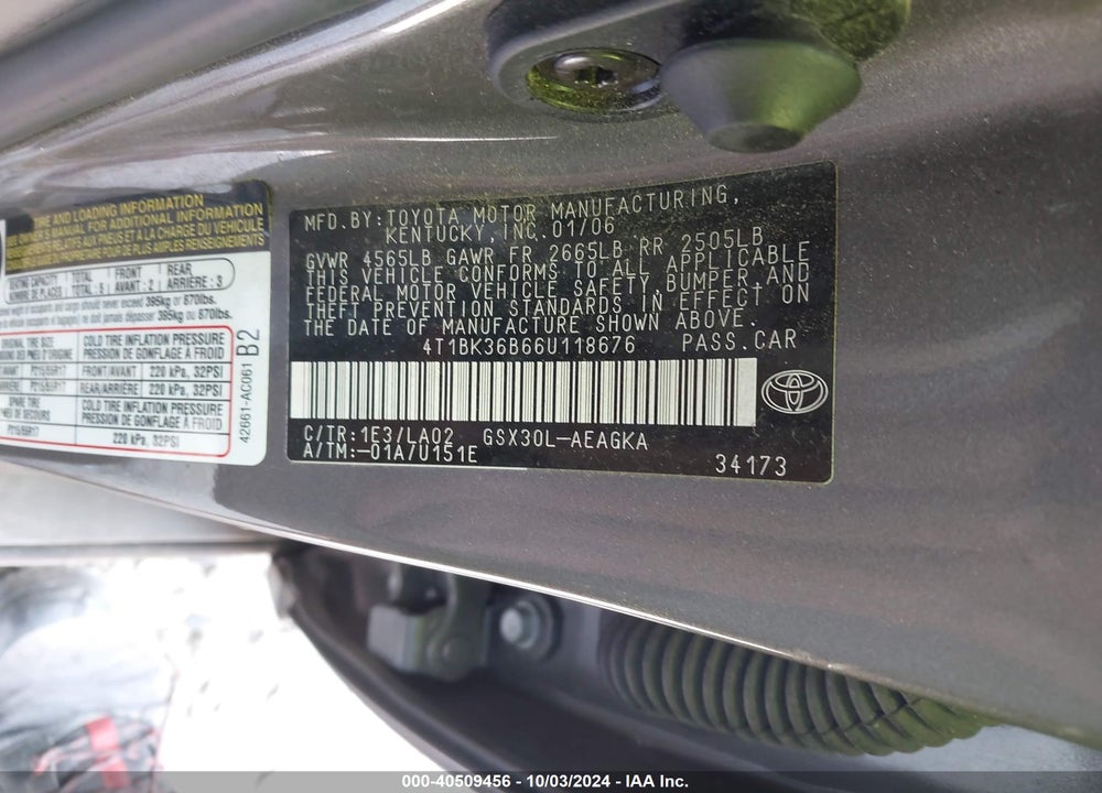 2006 TOYOTA AVALON XLS VIN: 4T1BK36B66U118676