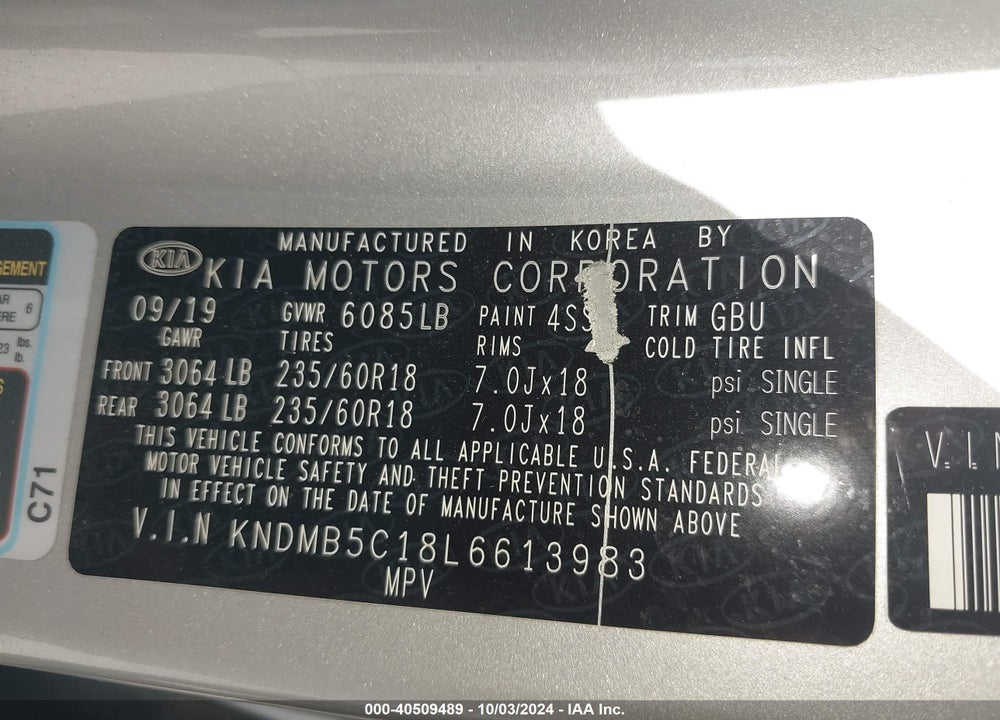 2020 KIA SEDONA EX VIN: KNDMB5C18L6613983
