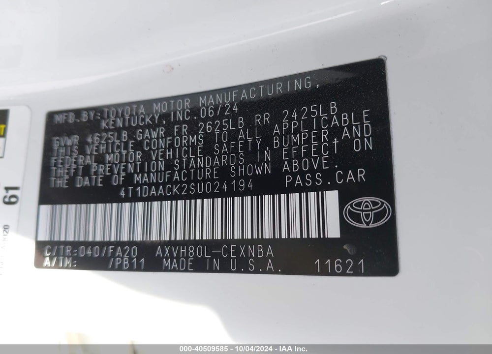 2025 TOYOTA CAMRY LE VIN: 4T1DAACK2SU024194