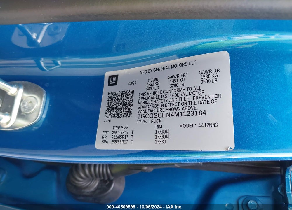 2021 CHEVROLET COLORADO 2WD SHORT BOX LT VIN: 1GCGSCEN4M1123184