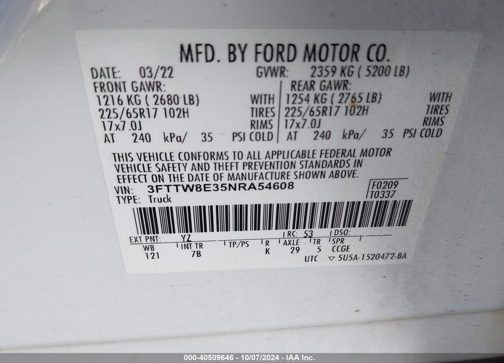 2022 FORD MAVERICK XLT VIN: 3FTTW8E35NRA54608