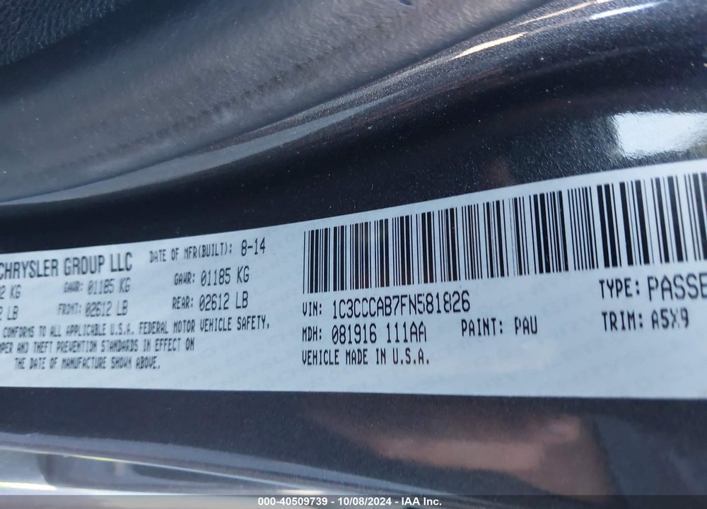 2015 CHRYSLER 200 LIMITED VIN: 1C3CCCAB7FN581826