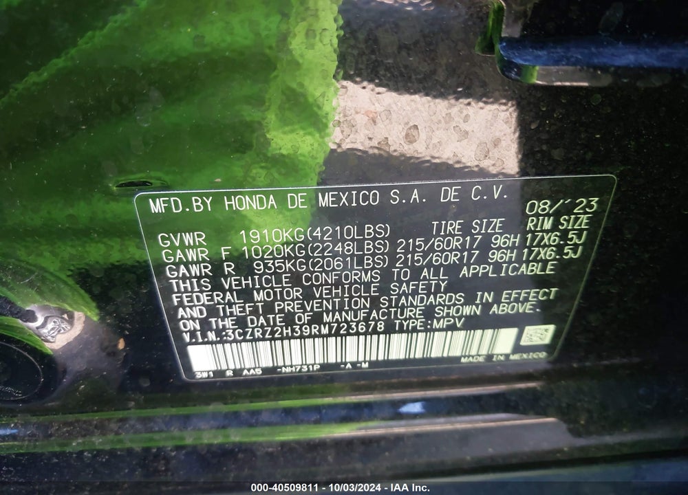 2024 HONDA HR-V AWD LX VIN: 3CZRZ2H39RM723678