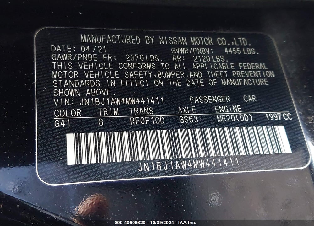 2021 NISSAN ROGUE SPORT S AWD XTRONIC CVT VIN: JN1BJ1AW4MW441411