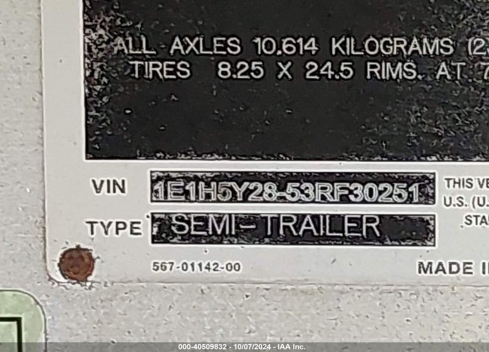 2003 EAST MANUFACTURING TRAILER VIN: 1E1H5Y2853RF30251