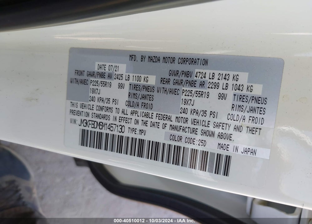 2021 MAZDA CX-5 GRAND TOURING VIN: JM3KFBDM6M1457130