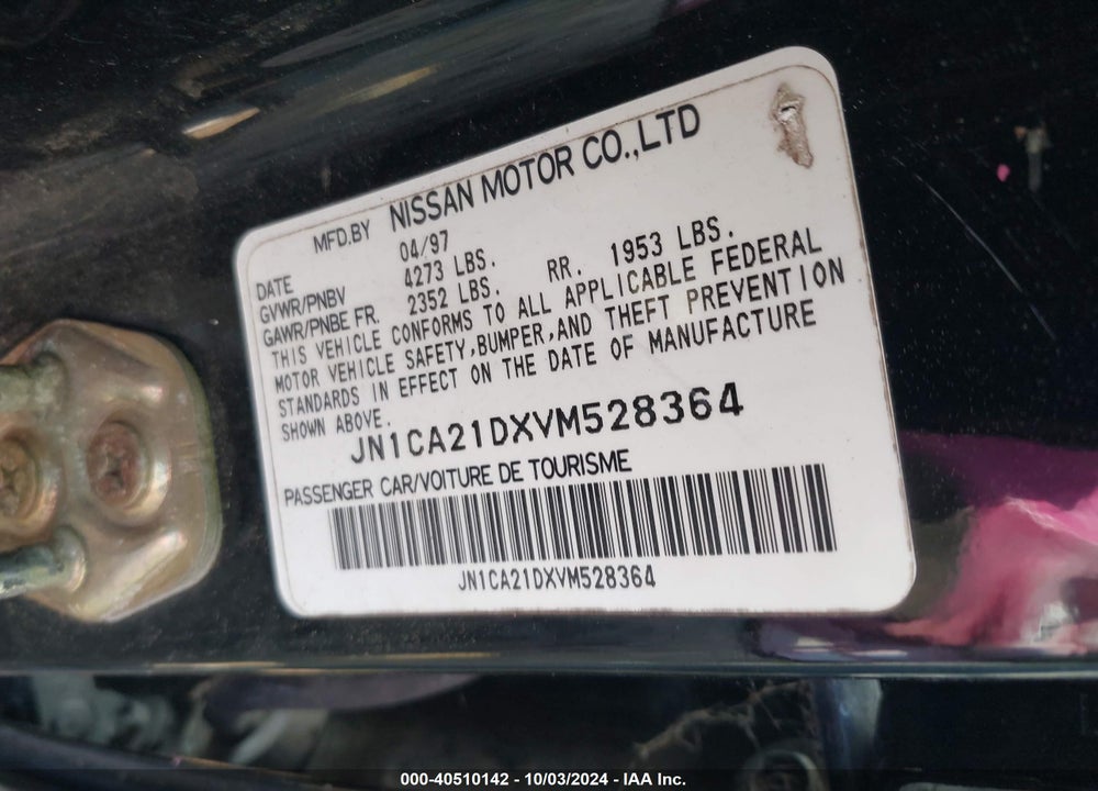 1997 NISSAN MAXIMA GLE/GXE/SE VIN: JN1CA21DXVM528364