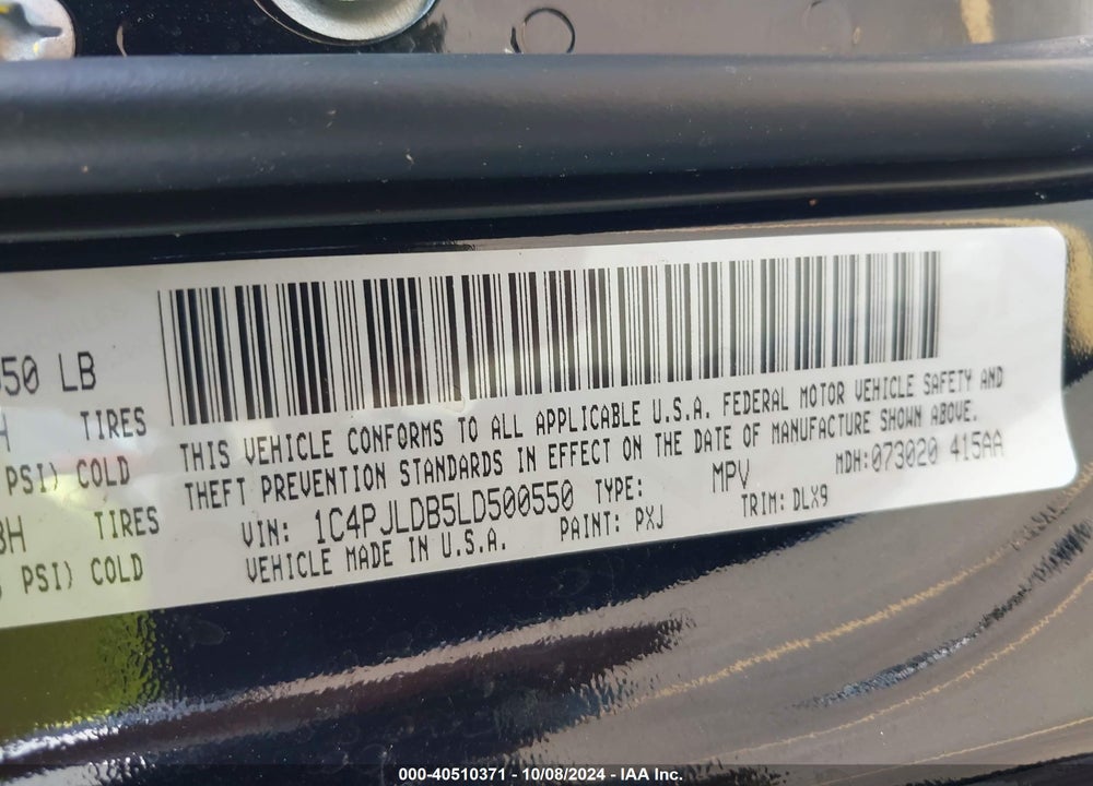 2020 JEEP CHEROKEE LIMITED FWD VIN: 1C4PJLDB5LD500550