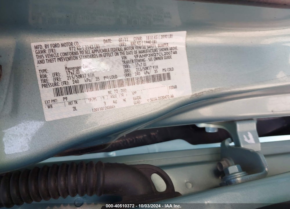 2012 FORD FOCUS SEL VIN: 1FAHP3M27CL200748