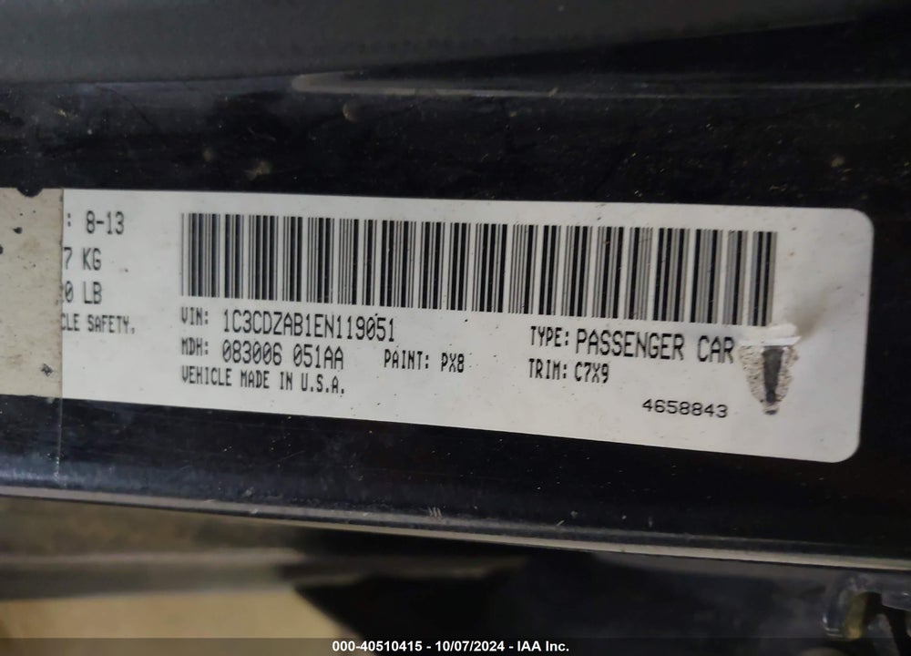 2014 DODGE AVENGER SE VIN: 1C3CDZAB1EN119051