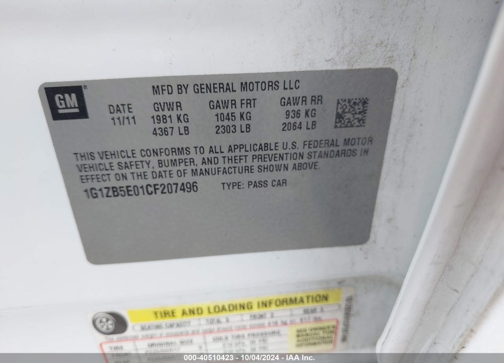 2012 CHEVROLET MALIBU LS VIN: 1G1ZB5E01CF207496