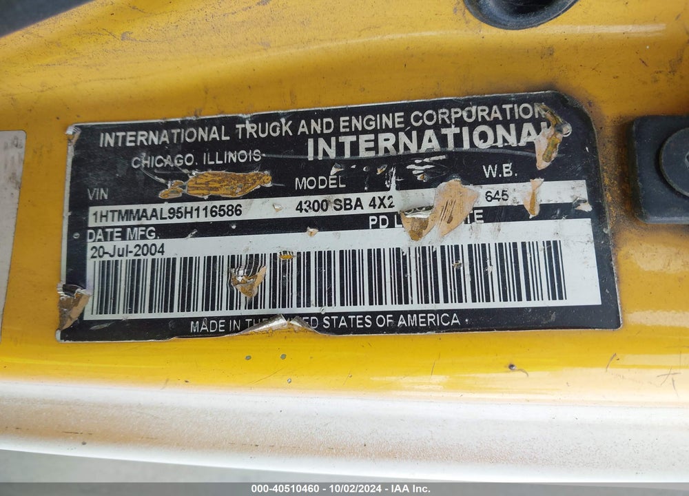 2005 INTERNATIONAL 4000 4300 VIN: 1HTMMAAL95H116586