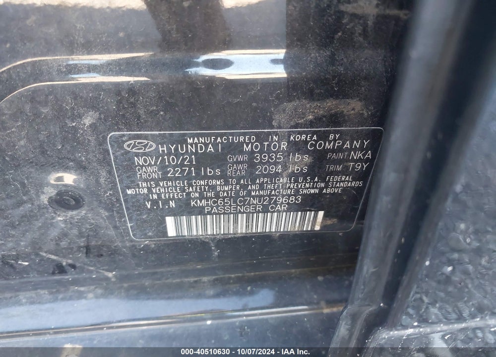 2022 HYUNDAI IONIQ HYBRID BLUE VIN: KMHC65LC7NU279683