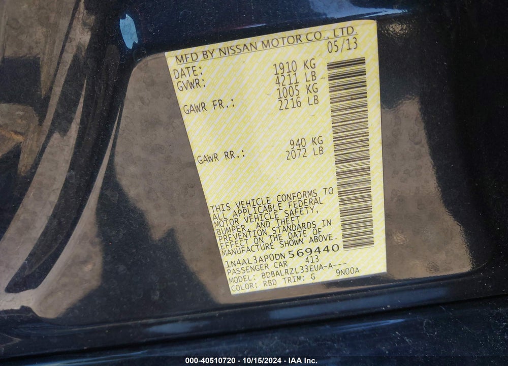 2013 NISSAN ALTIMA 2.5 S VIN: 1N4AL3AP0DN569440