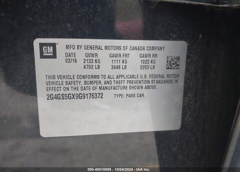 2016 BUICK REGAL TURBO PREMIUM II VIN: 2G4GS5GX9G9176372
