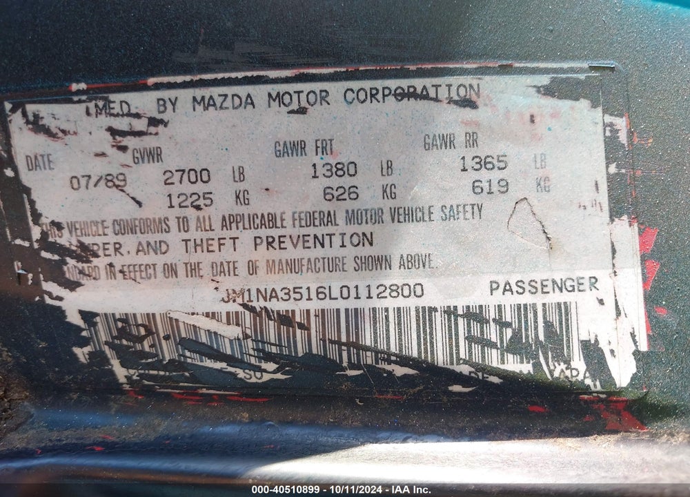 1990 MAZDA MX-5 MIATA VIN: JM1NA3516L0112800