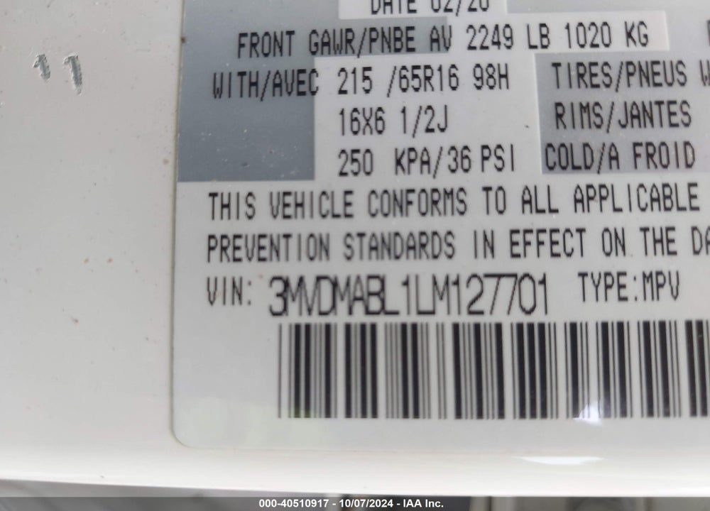 2020 MAZDA CX-30 VIN: 3MVDMABL1LM127701