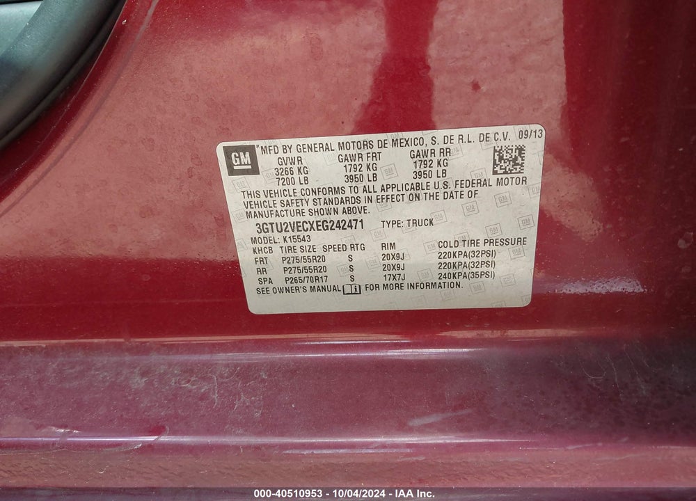 2014 GMC SIERRA 1500 SLT VIN: 3GTU2VECXEG242471