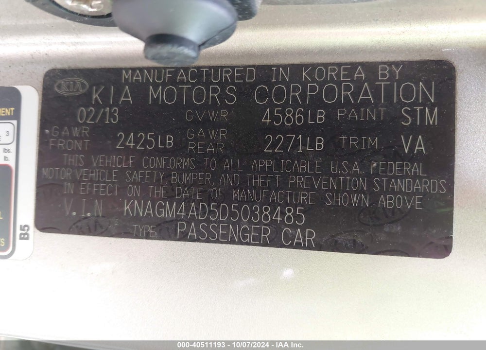 2013 KIA OPTIMA HYBRID EX VIN: KNAGM4AD5D5038485