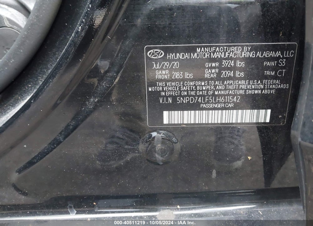2020 HYUNDAI ELANTRA SE VIN: 5NPD74LF5LH611542