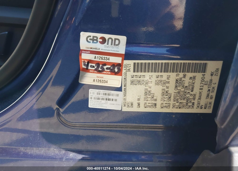 2023 NISSAN ROGUE SV FWD VIN: 5N1BT3BAXPC817004