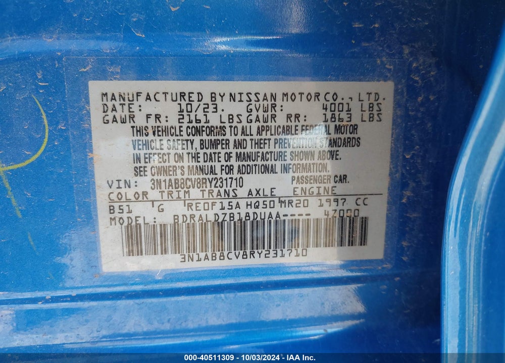 2024 NISSAN SENTRA SV XTRONIC CVT VIN: 3N1AB8CV8RY231710