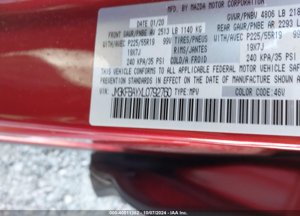 2020 MAZDA CX-5 GRAND TOURING RESERVE VIN: JM3KFBAYXL0792760