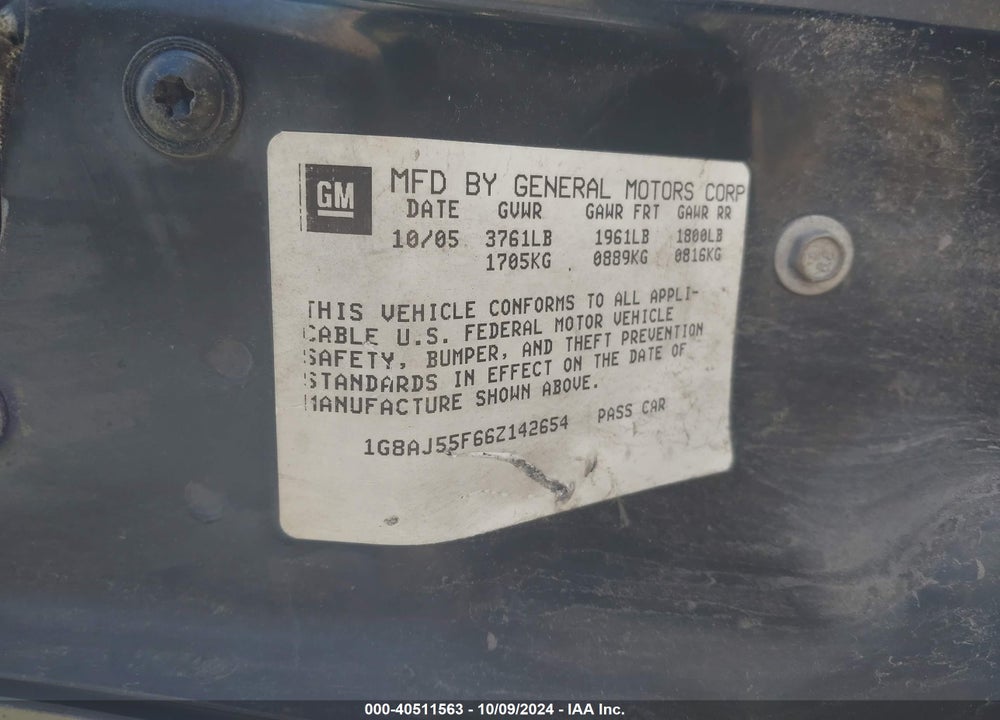 2006 SATURN ION 2 VIN: 1G8AJ55F66Z142654
