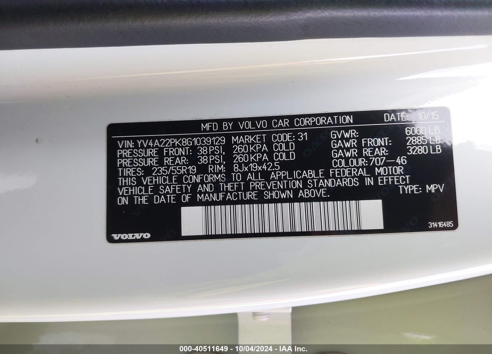 2016 VOLVO XC90 T6 MOMENTUM VIN: YV4A22PK8G1039129