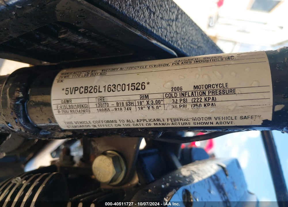 2006 VICTORY MOTORCYCLES KINGPIN CALIFORNIA VIN: 5VPCB26L163001526