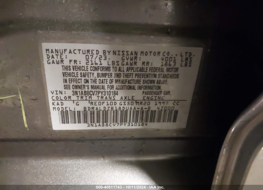 2023 NISSAN SENTRA SV XTRONIC CVT VIN: 3N1AB8CV7PY310184
