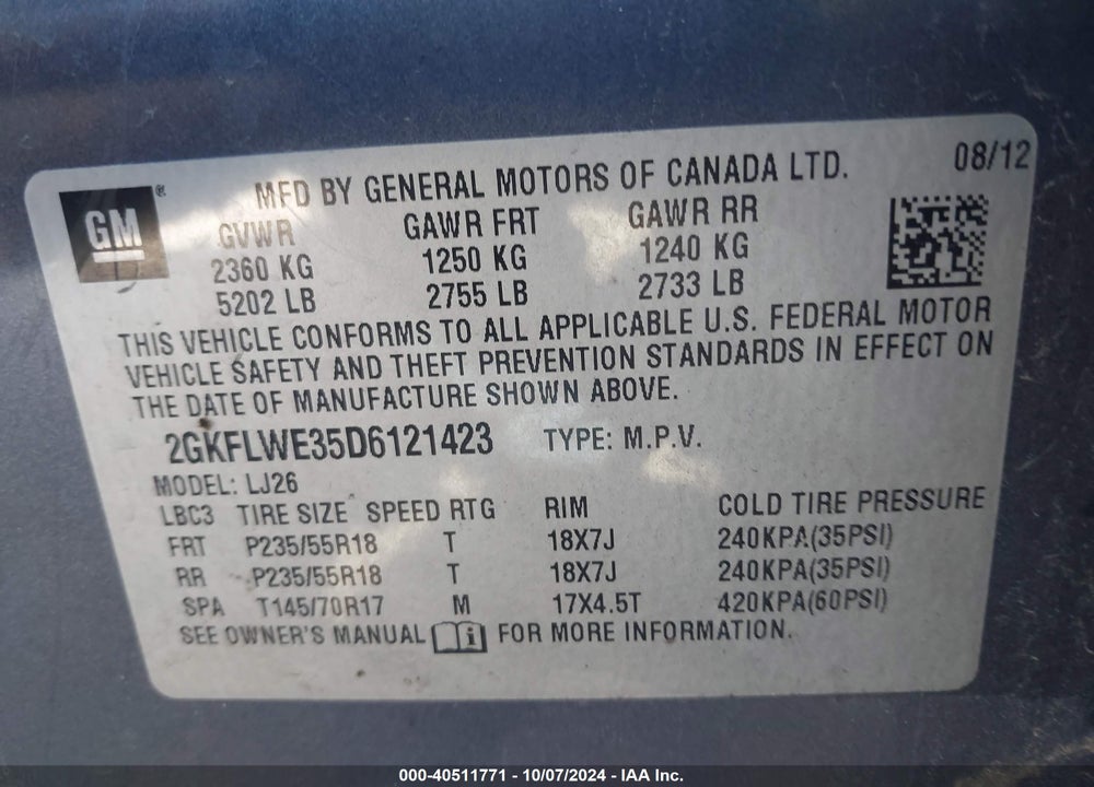 2013 GMC TERRAIN SLT-2 VIN: 2GKFLWE35D6121423