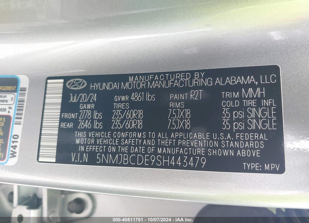 2025 HYUNDAI TUCSON SEL VIN: 5NMJBCDE9SH443479