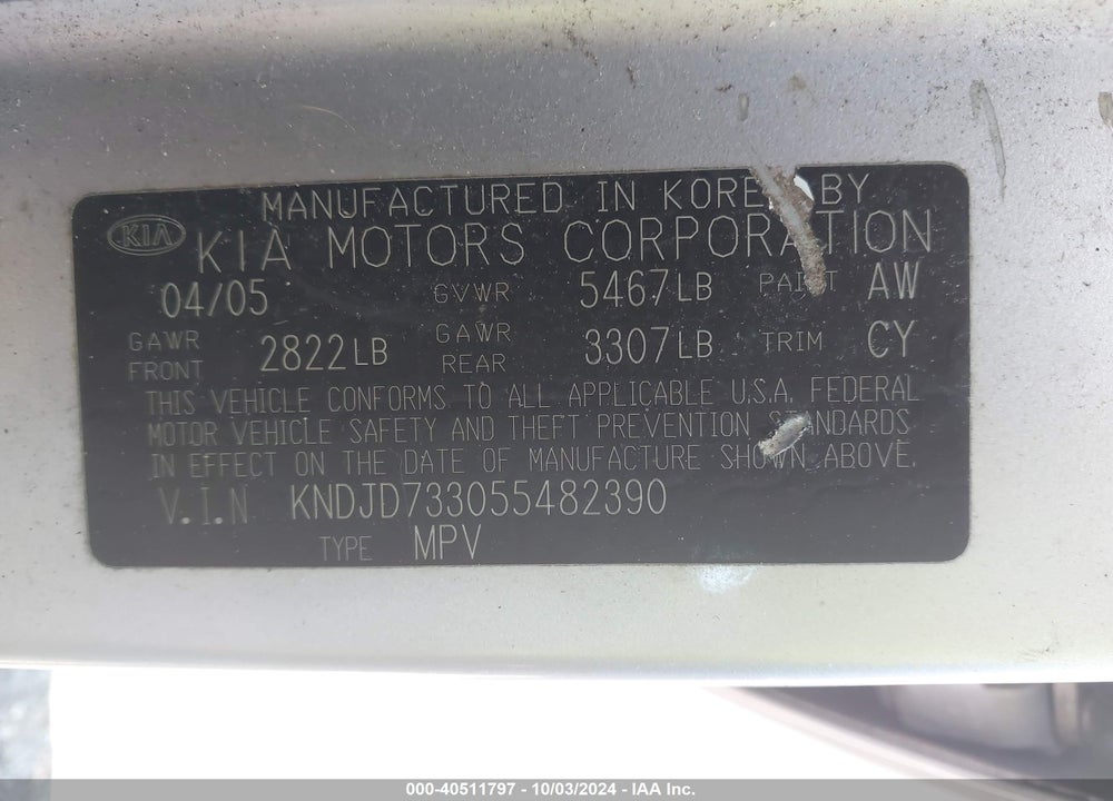 2005 KIA SORENTO EX/LX VIN: KNDJD733055482390