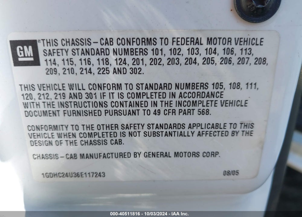 2006 GMC SIERRA 2500HD SLE1 VIN: 1GDHC24U36E117243