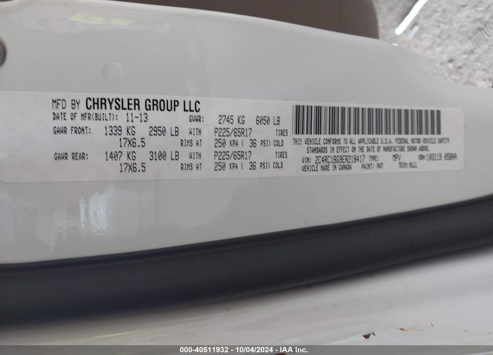 2014 CHRYSLER TOWN & COUNTRY TOURING VIN: 2C4RC1BG9ER218417