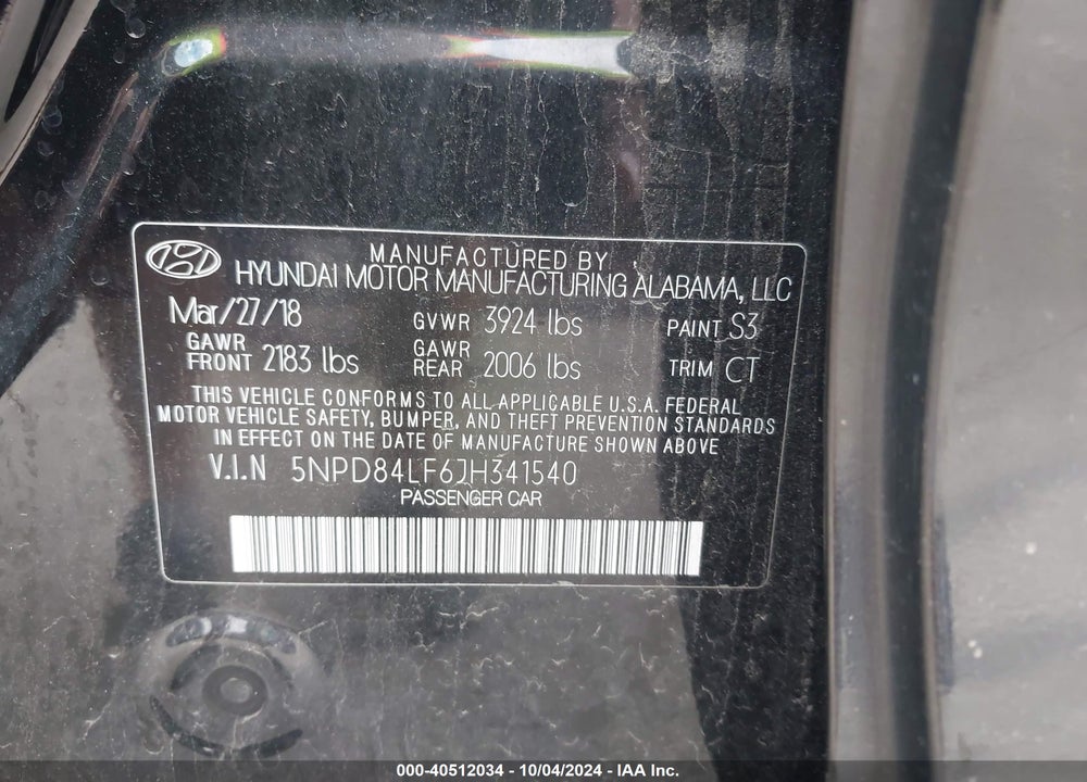 2018 HYUNDAI ELANTRA VALUE EDITION VIN: 5NPD84LF6JH341540