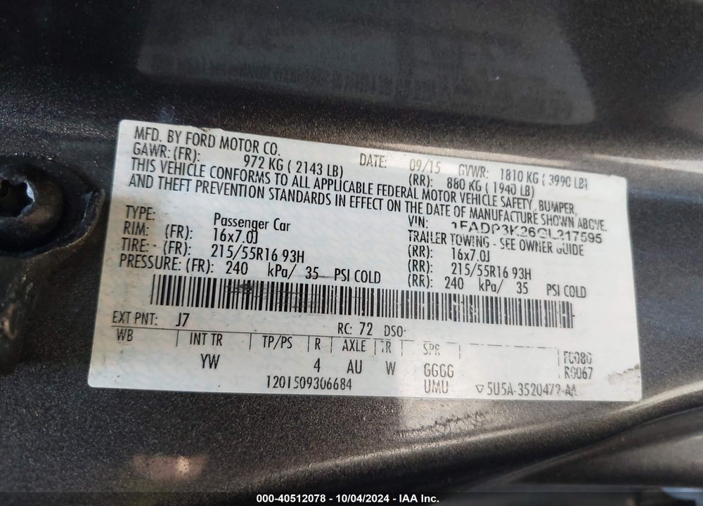 2016 FORD FOCUS SE VIN: 1FADP3K26GL217595