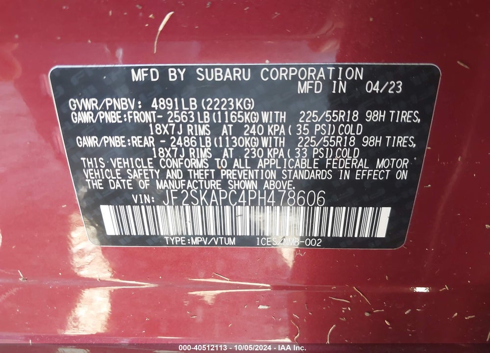 2023 FORESTER SUBARU  LIMITED VIN: JF2SKAPC4PH478606