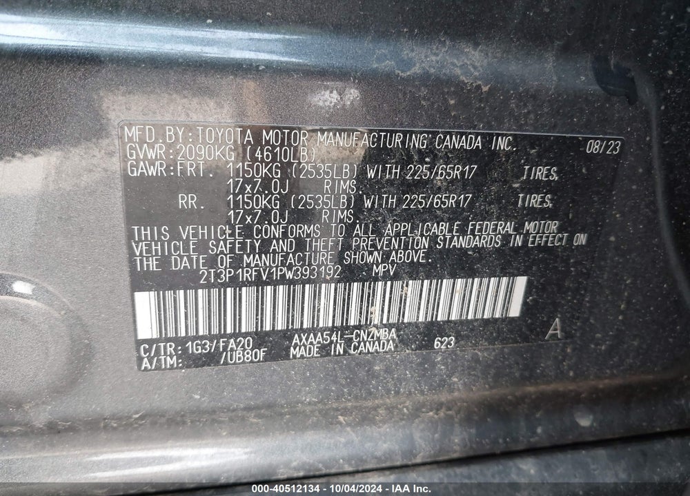 2023 TOYOTA RAV4 XLE VIN: 2T3P1RFV1PW393192