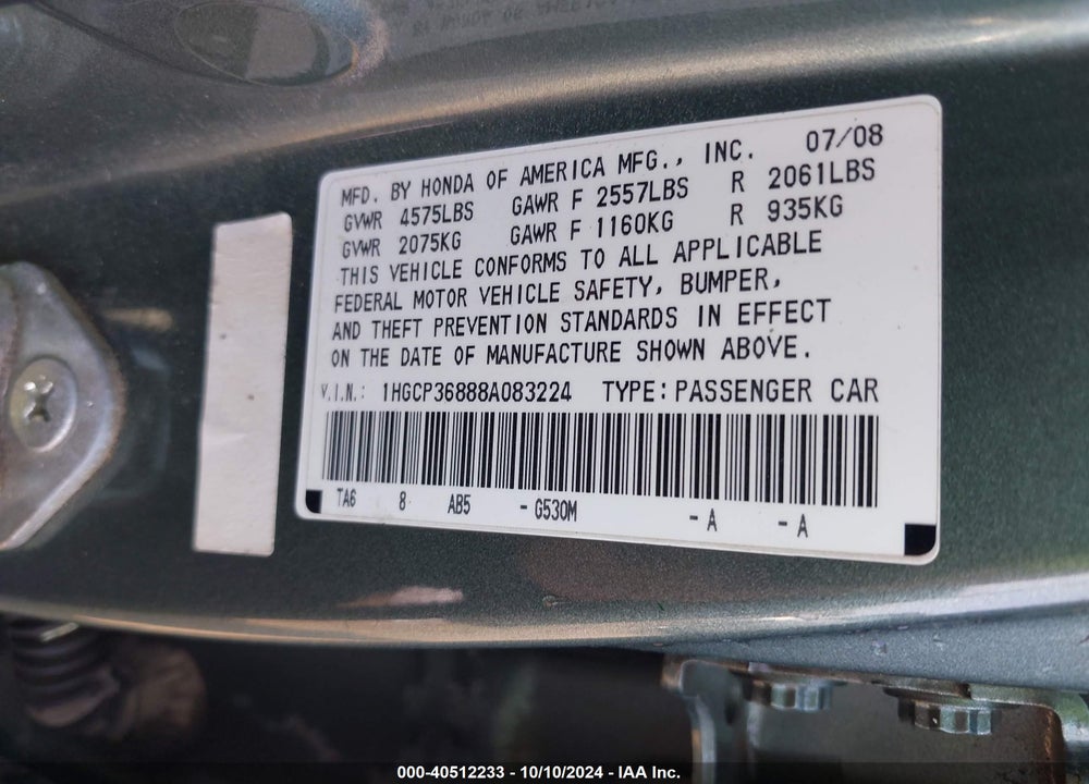 2008 HONDA ACCORD 3.5 EX-L VIN: 1HGCP36888A083224