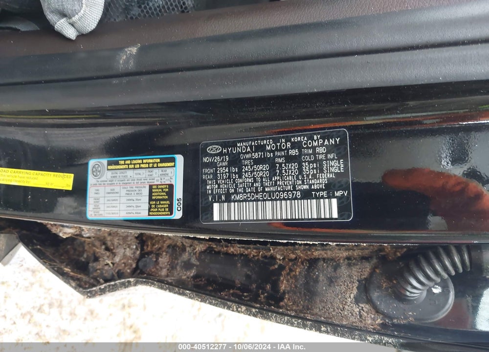2020 HYUNDAI PALISADE LIMITED VIN: KM8R5DHE0LU096978