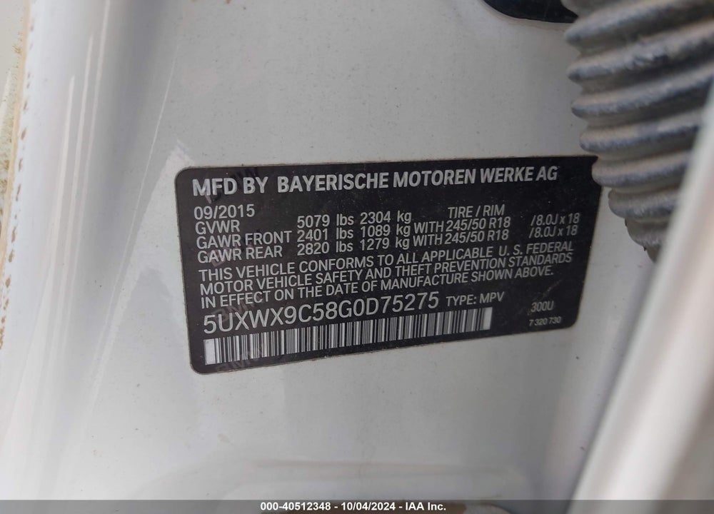 2016 BMW X3 XDRIVE28I VIN: 5UXWX9C58G0D75275