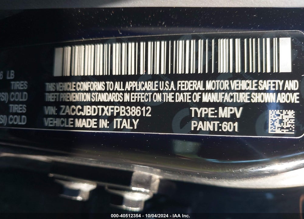 2015 JEEP RENEGADE LIMITED VIN: ZACCJBDTXFPB38612