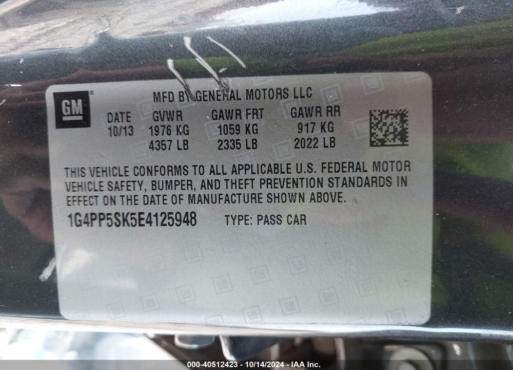 2014 BUICK VERANO VIN: 1G4PP5SK5E4125948