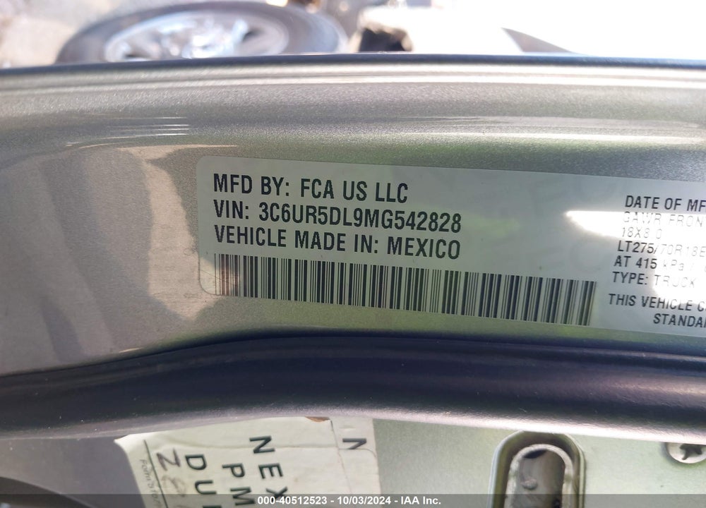 2021 RAM 2500 VIN: 3C6UR5DL9MG542828