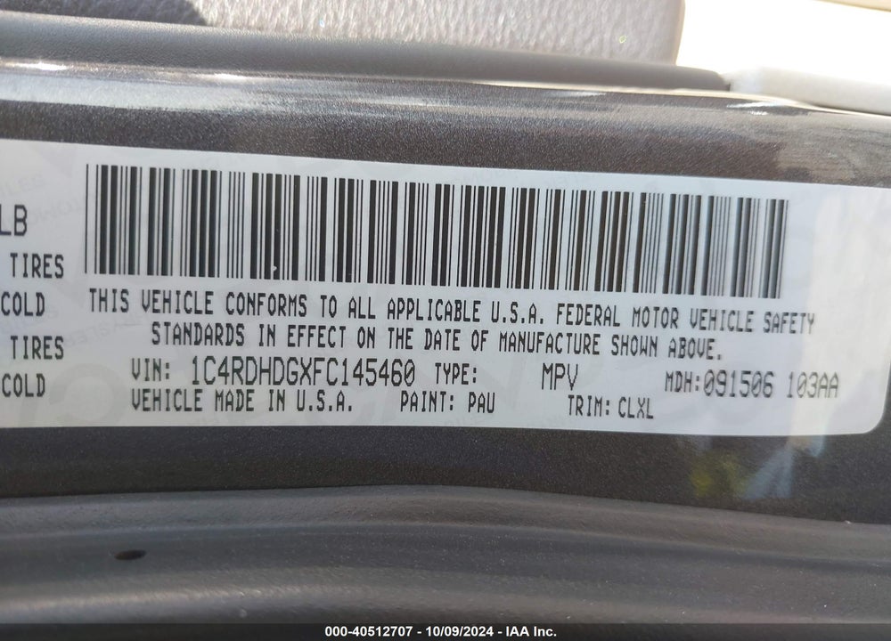 2015 DODGE DURANGO LIMITED VIN: 1C4RDHDGXFC145460