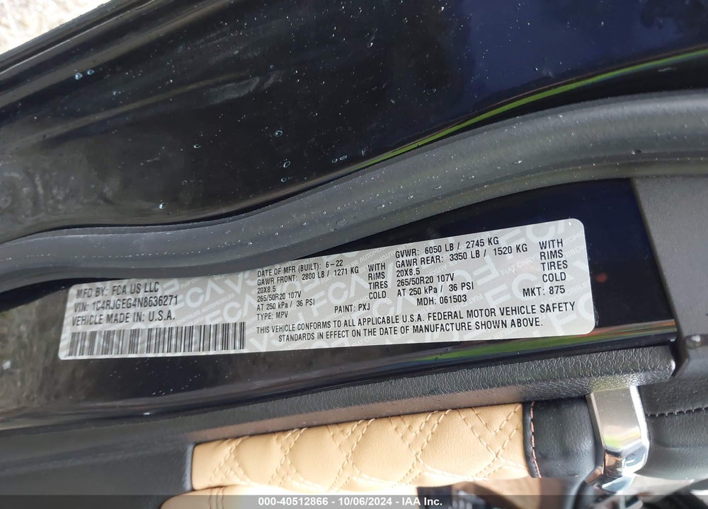 2022 JEEP GRAND CHEROKEE SUMMIT 4X2 VIN: 1C4RJGEG4N8636271