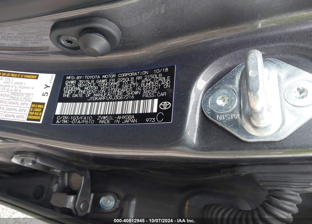 2018 TOYOTA PRIUS THREE VIN: JTDKARFU9J3067216